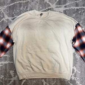 Reworked Crewneck with Flannel Sleeves